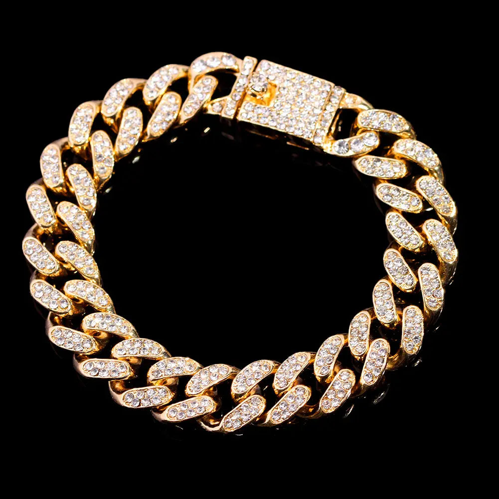 Cuban Link Chain Bracelet – Rhinestone Paved | Hip Hop Style