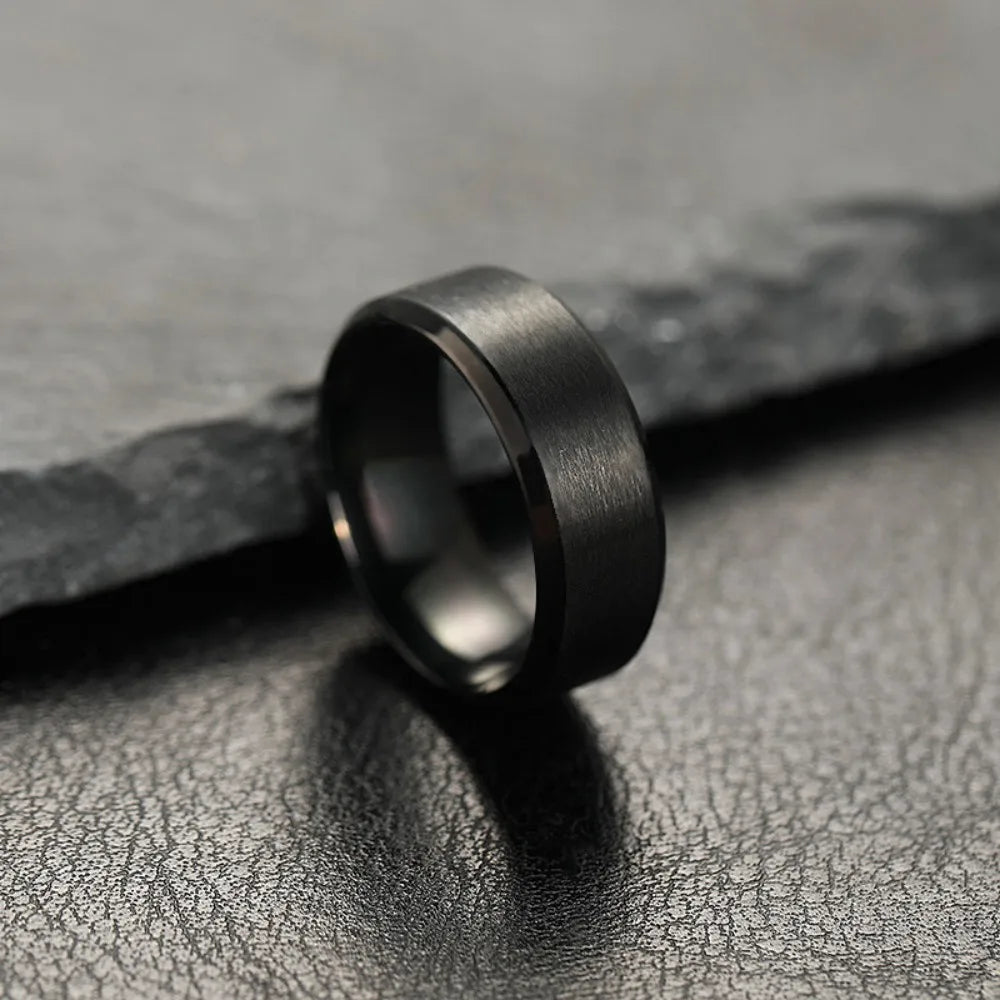 Matte Black Stainless Steel Ring – Unisex | Wedding & Daily Wear