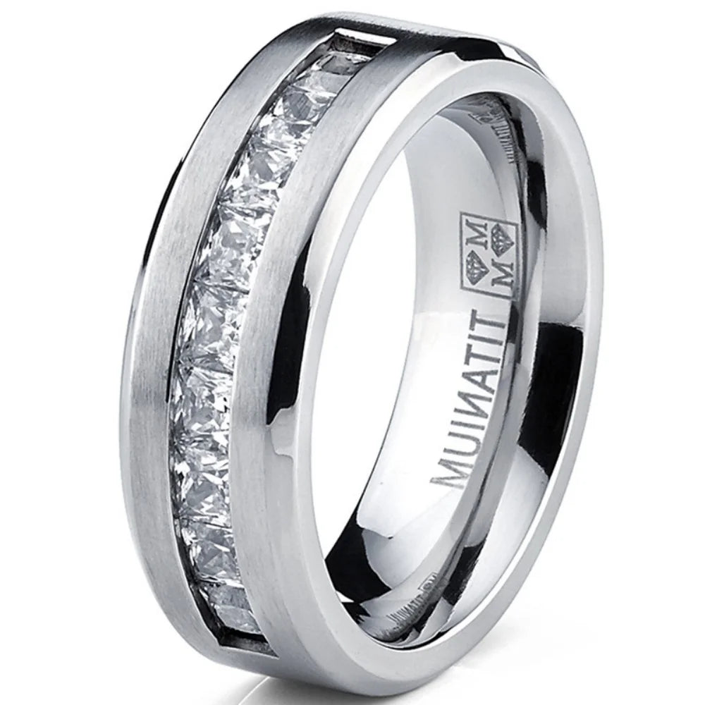 Square Cubic Zirconia Ring – Silver Plated | Men's Sizes 7–13