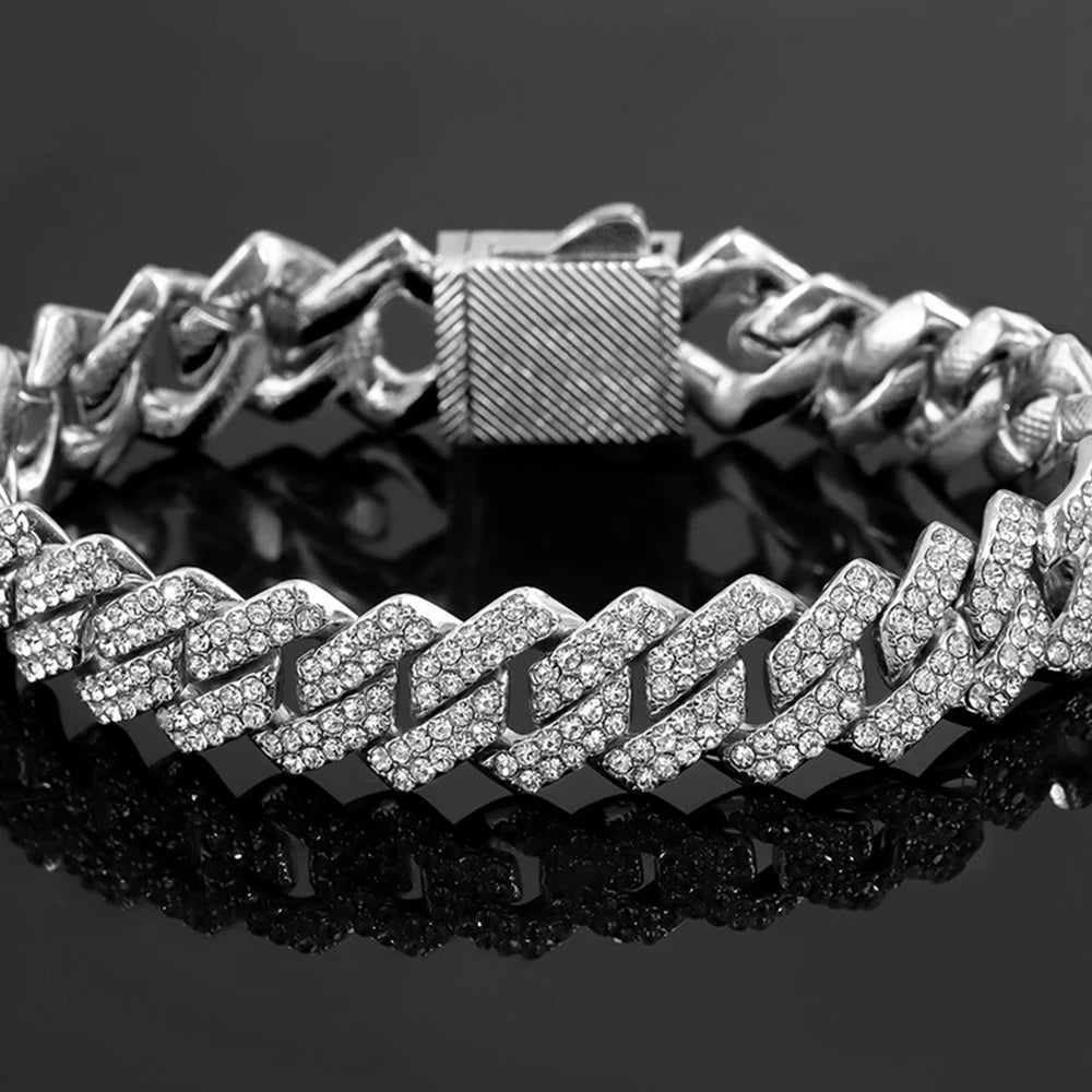 Cuban Link Chain Bracelet – Rhinestone Paved | Hip Hop Style