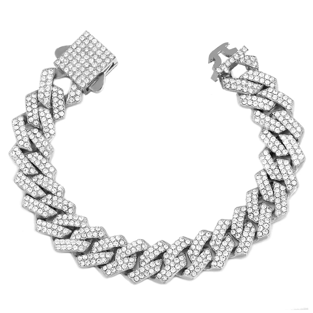 Cuban Link Chain Bracelet – Rhinestone Paved | Hip Hop Style