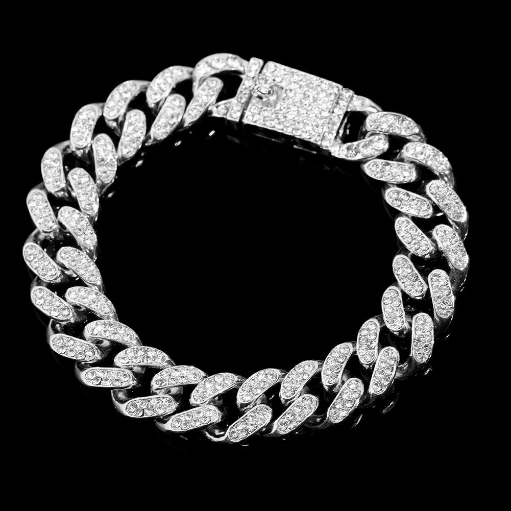 Cuban Link Chain Bracelet – Rhinestone Paved | Hip Hop Style