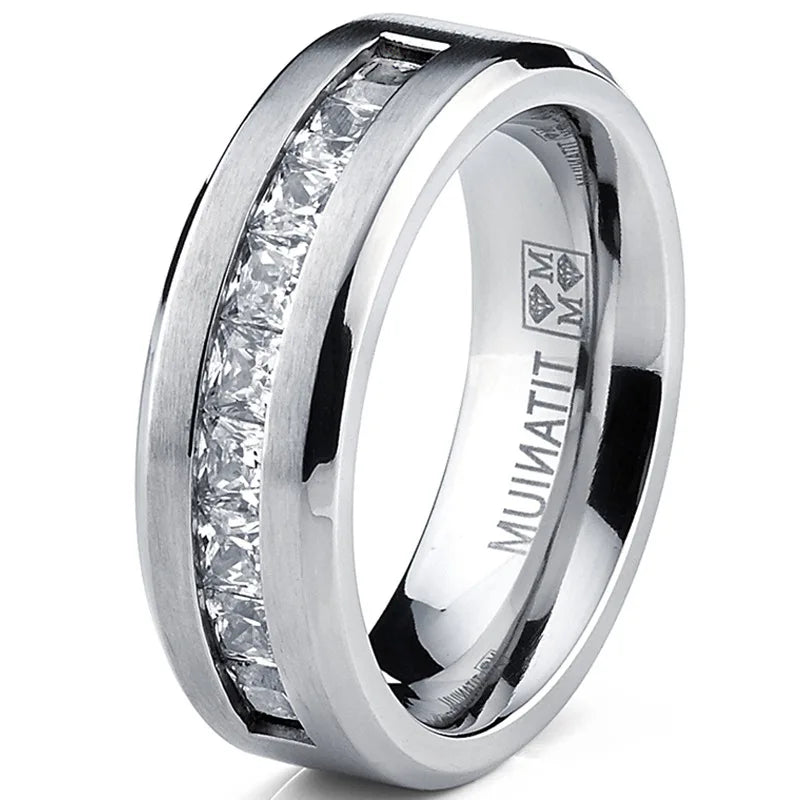 Square Cubic Zirconia Ring – Silver Plated | Men's Sizes 7–13
