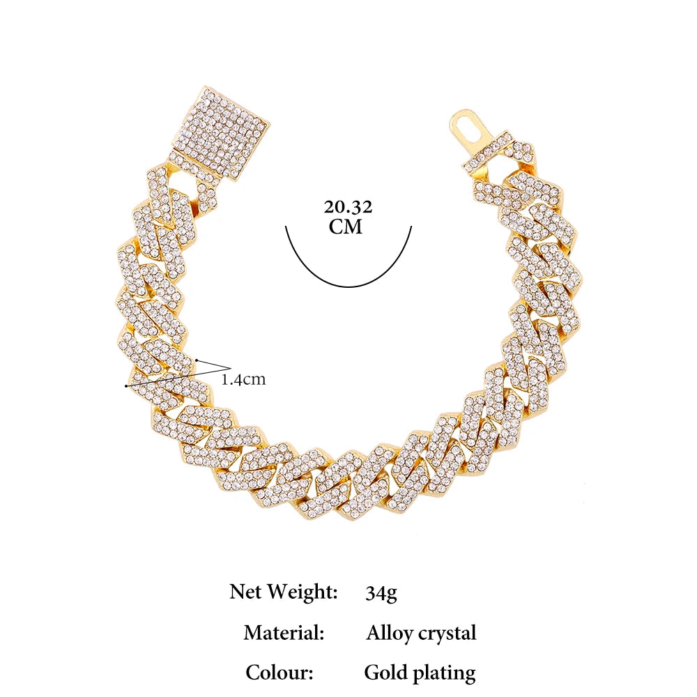 Cuban Link Chain Bracelet – Rhinestone Paved | Hip Hop Style