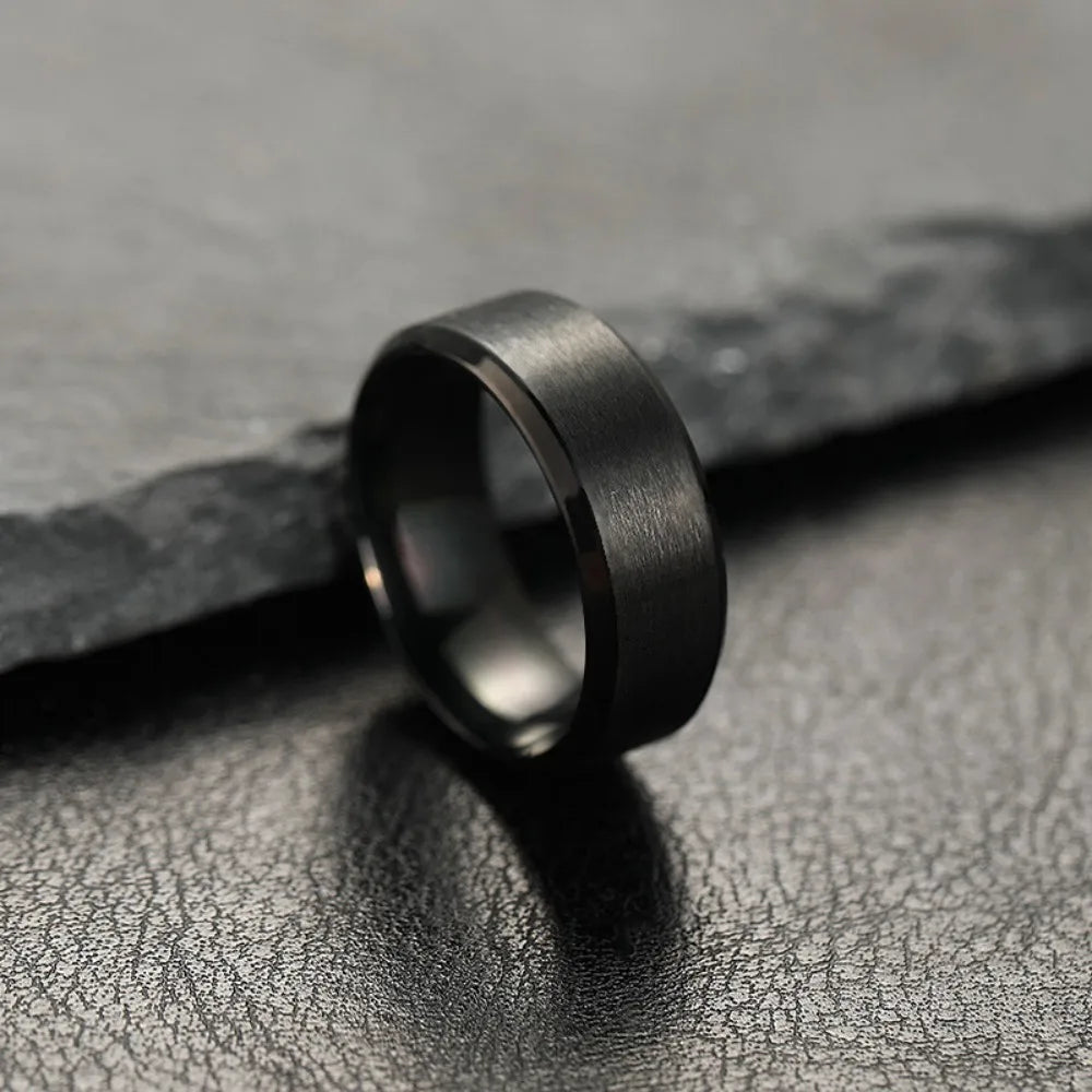 Matte Black Stainless Steel Ring – Unisex | Wedding & Daily Wear