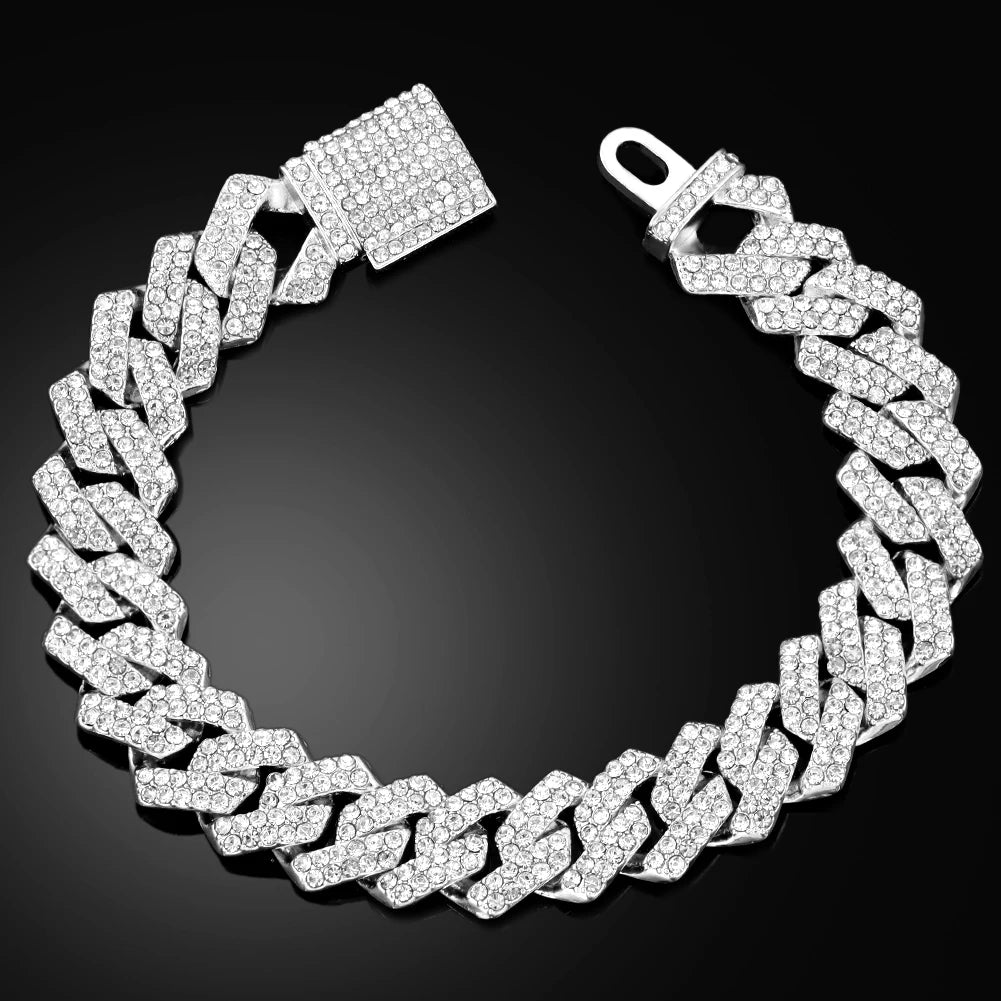 Cuban Link Chain Bracelet – Rhinestone Paved | Hip Hop Style