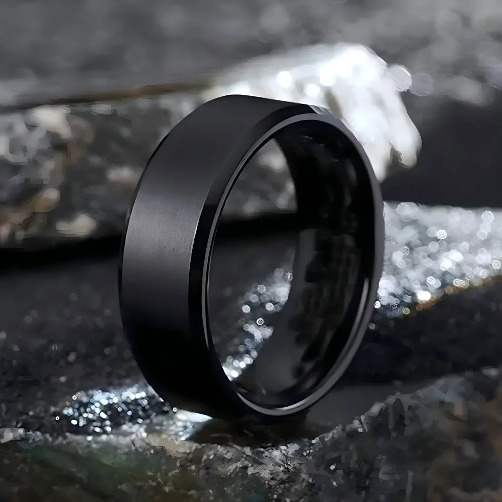 Matte Black Stainless Steel Ring – Unisex | Wedding & Daily Wear