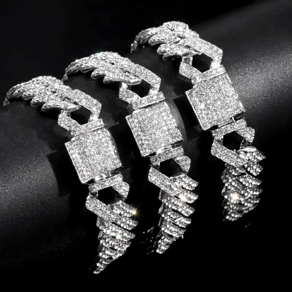 Cuban Link Chain Bracelet – Rhinestone Paved | Hip Hop Style
