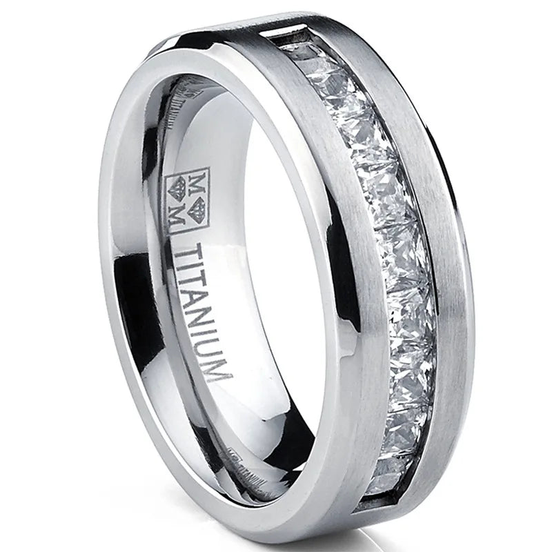 Square Cubic Zirconia Ring – Silver Plated | Men's Sizes 7–13