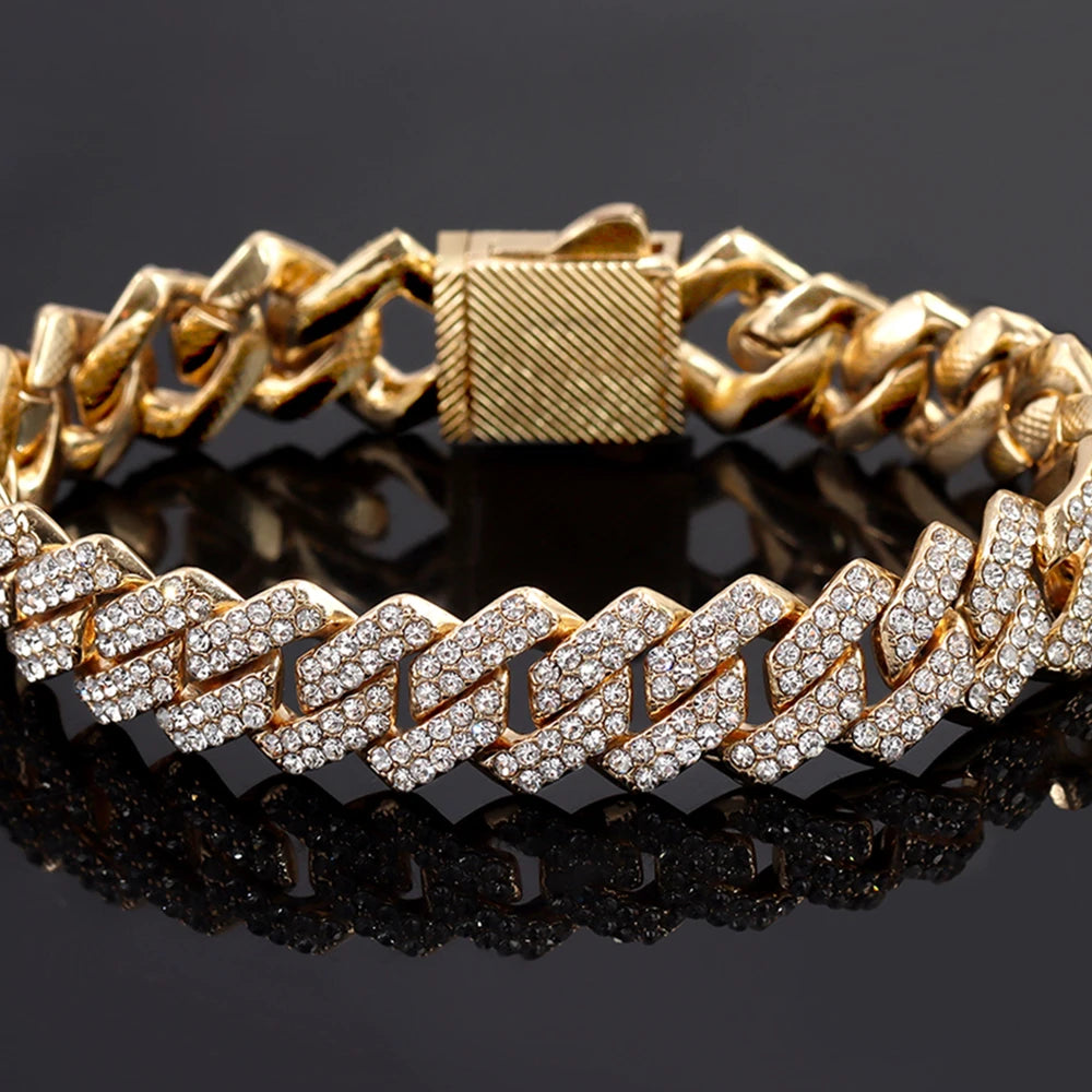Cuban Link Chain Bracelet – Rhinestone Paved | Hip Hop Style