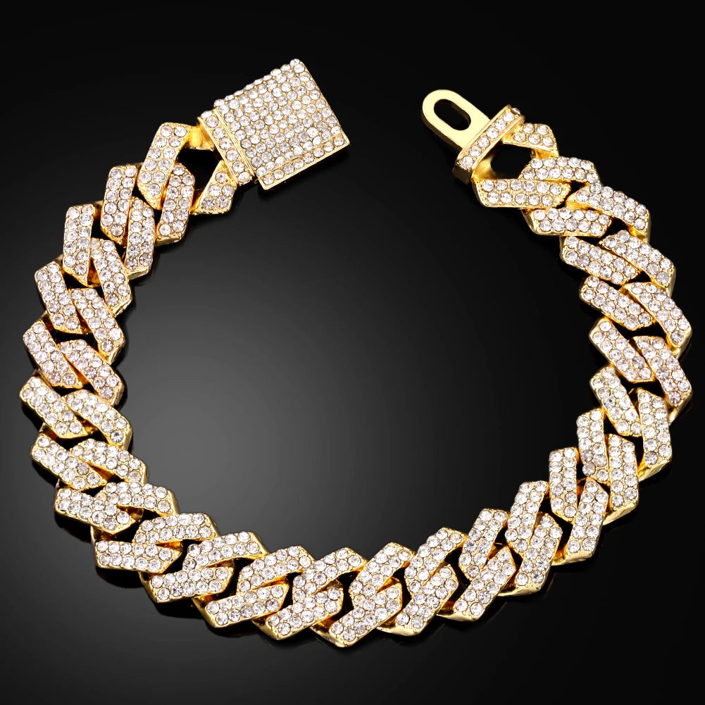 Cuban Link Chain Bracelet – Rhinestone Paved | Hip Hop Style
