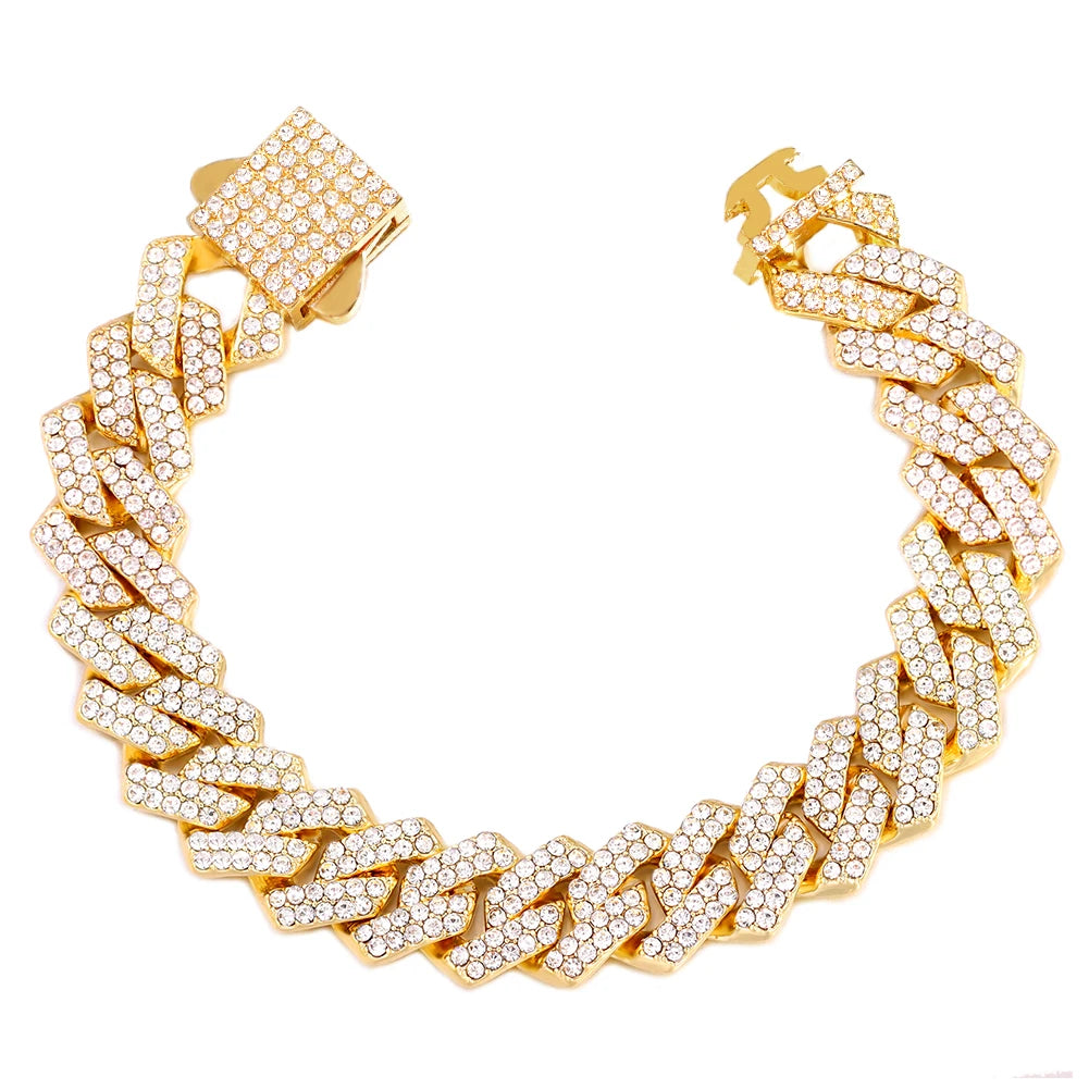 Cuban Link Chain Bracelet – Rhinestone Paved | Hip Hop Style